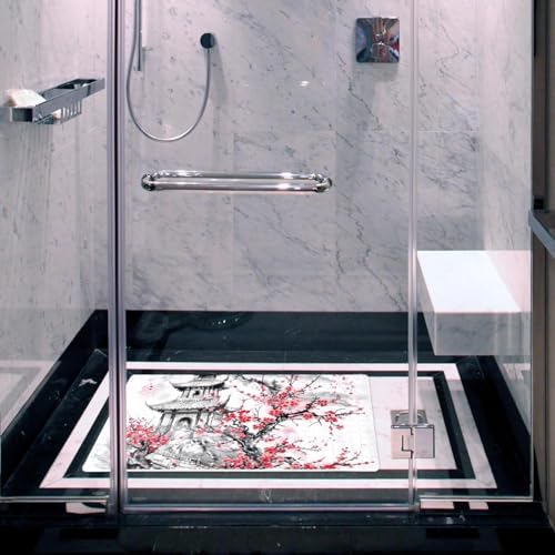 Shower Mat Non Slip 26.8 x 15.1 Inches, Mountain Temple Plum Blossom Bathtub - Image 6
