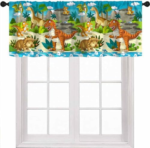 Boys Dinosaur Valance Curtains, Cartoon Dino Window Treatments by Unknown