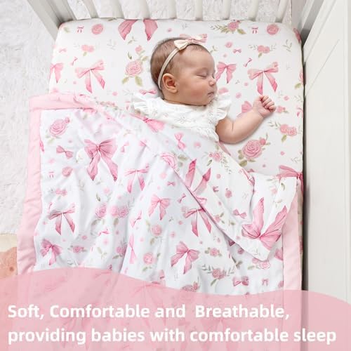 Floral Crib Bedding Set for Girls, 4 Pieces Pink Baby Nursery Bedding Set for - Image 3