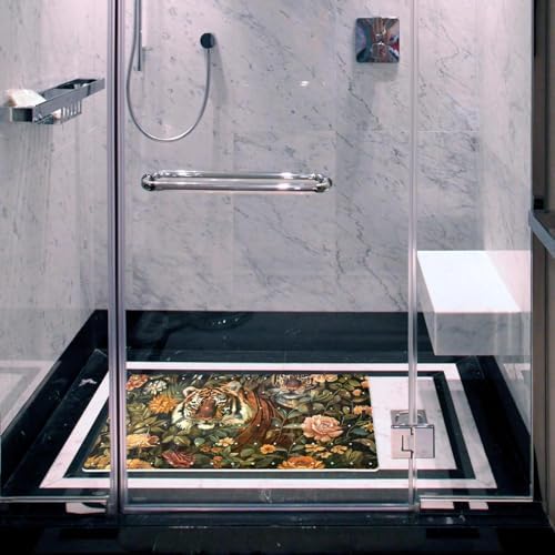 Shower Mat Non Slip 26.8 x 15.1 Inches, Flower Tigers Bathtub Mat Shower Stall - Image 6