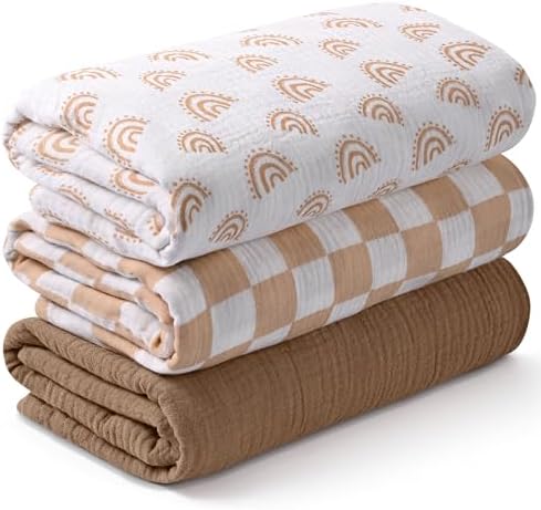 Muslin Swaddle Blankets for Newborn, 3 Pack Breathable Soft Receiving Blanket by LYRICHOMBABY