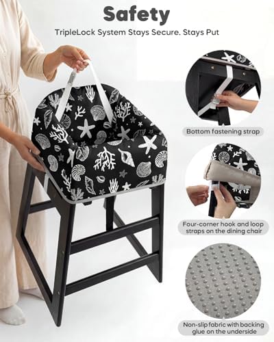 Mamatepe Baby High Chair Cover, Restaurant Seat Liner | Black - Image 4