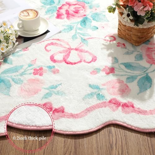 Drydiet Rug Boho Area Rugs 4'x6' Cute Sweet Scalloped Throw Rugs Aesthetic Soft - Image 6