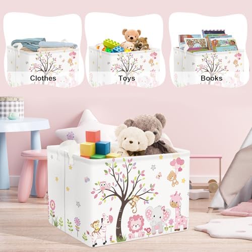 Clastyle Collapsible Large Pink Woodland Animal Baby Girl Bakset Jungle Animals - Image 5
