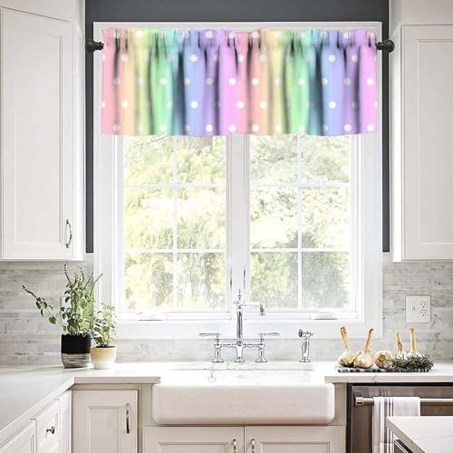 Colorful Rainbow Window Valance, Cartoon Cute Pastel Stripes Polka Dots Print - Image 3