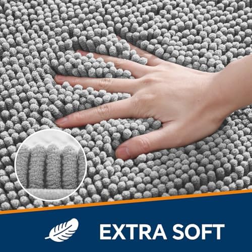 Chenille Bathroom Rug 40"x60" Gray, Large Plush Bath Mat - Image 3