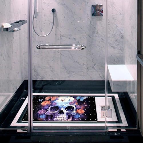 Bathtub Mat Non Slip 26.8x15.1 Inch, Skull Florals Butterflies Shower Mat - Image 6