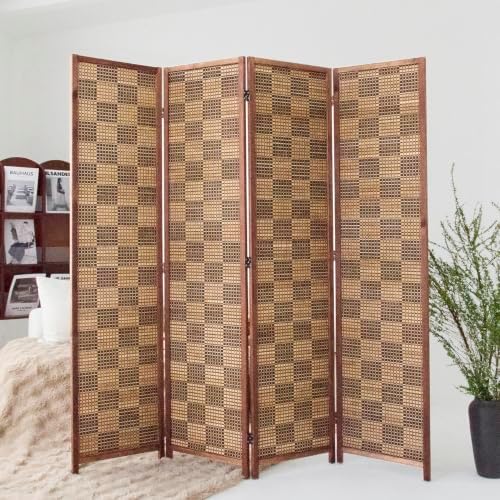 4 Panel Bamboo Room Divider, 5.6 ft Tall Double-Sided Folding Privacy Screen - Image 3