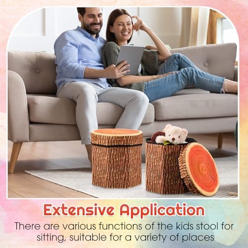 Amylove 3 Pack Tree Stump Stool Toy Storage Ottoman 12 Inch - Image 6