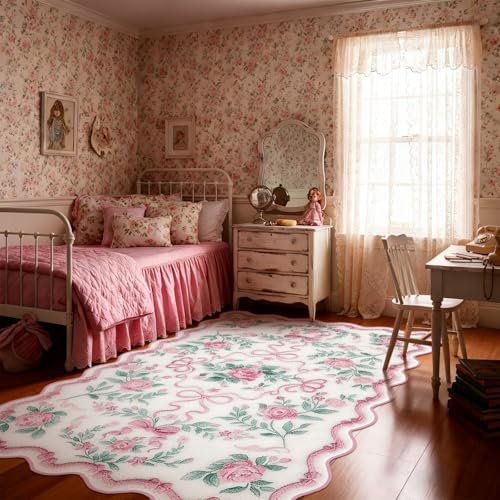 Drydiet Rug Boho Area Rugs 4'x6' Cute Sweet Scalloped Throw Rugs Aesthetic Soft - Image 4