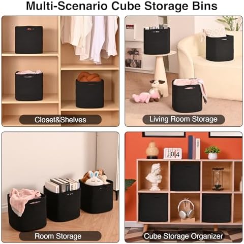 ICERZCZ 11 Inch Cube Storage Bins, Storage Cube Organizer Bins, Woven Cotton - Image 4