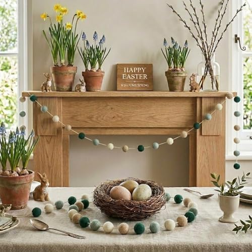 Boho Pom-Pom Felt Garland Sage Green - Image 2