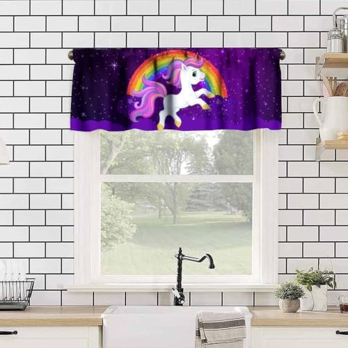 Cute Unicorn Valance, Cartoon Pink Unicorn Rainbow Purple Starry Sky Stars - Image 4