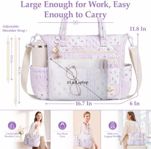 WOBAGMEN Teacher Tote Bag for Women, Quilted Floral Laptop Work Tote - Image 4