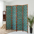 4 Panel Bamboo Room Divider, 5.6 ft Tall Double-Sided Folding Privacy Screen by PawlaBay