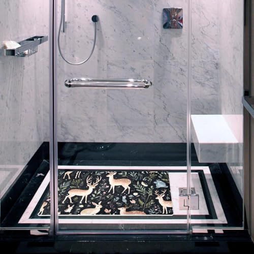 Shower Mat Non Slip 26.8 x 15.1 Inches, Deer Floral Bathtub Mat Shower Stall - Image 5