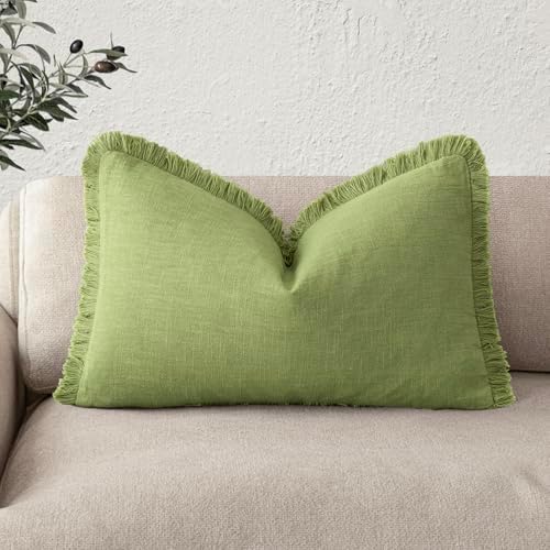 Foindtower Decorative Linen Fringe Lumbar Throw Pillow Covers Cozy Boho by Foindtower