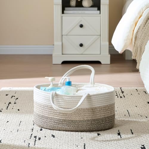 luxury little Diaper Caddy Organizer, Large Cotton Rope Nursery Baby Basket - Image 3