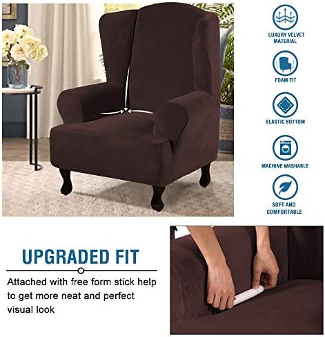 H.VERSAILTEX Wingback Chair Covers Velvet Plush Wing Chair Slipcover 1 Piece - Image 4