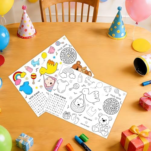 12PCS Baby Shower Coloring Placemats Oh Baby Coloring Sheet Table Mats Table - Image 2