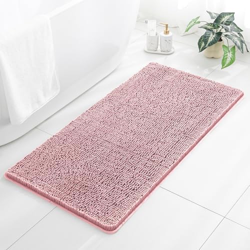Chenille Bathroom Rug 26"x44" Blush, Non-Slip Plush Bath Mat by Kildoss