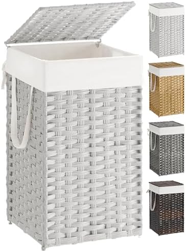 SONGMICS Laundry Hamper with Lid, 17.2 Gallon Synthetic Rattan Clothes Laundry by Unknown