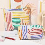 SOIDRAM 2 Pieces Stripes Makeup Bag Large Corduroy Cosmetic Bag Capacity Canvas - Image 2