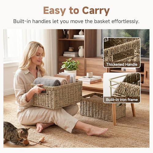 StorageWorks Wicker Storage Baskets, Natural Seagrass Storage Baskets - Image 4
