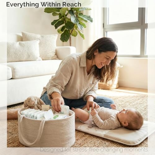 luxury little Diaper Caddy Organizer, Large Cotton Rope Nursery Baby Basket - Image 2