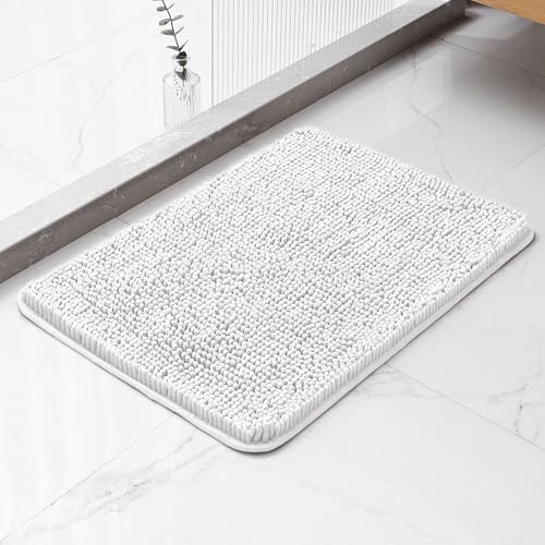 Chenille Bathroom Rug 17"x24" Light Gray, Non-Slip Plush Bath Mat by Kildoss