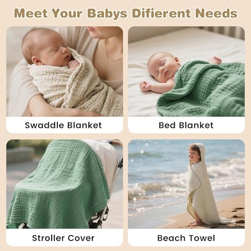 Muslin Hooded Baby Towels 2 Pack, 100% Cotton Baby Bath Towels - Image 4