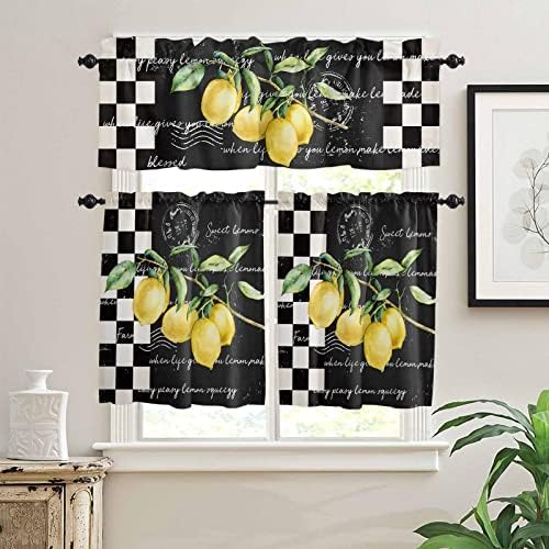 Kitchen Curtains and Valances Set, Summer Tropical Lemon Window Treatments by VandarllinHomeKitchenDecor