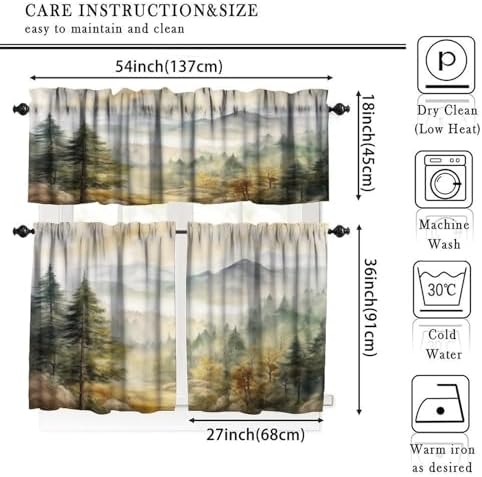 Forest Valance Curtain for Kitchen, Window Treatment Watercolor Mountain Forest - Image 5