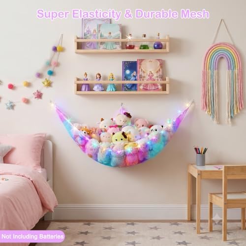 Stuffed Animals Hammock with LED Light Toy Net Room Decor Corner Storage - Image 5