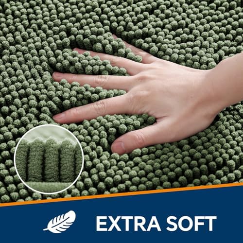 Chenille Bathroom Rug 40"x60" Loden Green, Large Plush Bath Mat - Image 3