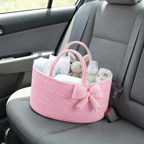 Hushee Pink Bow Baby Diaper Caddy Organizer Bag Basket - Image 5