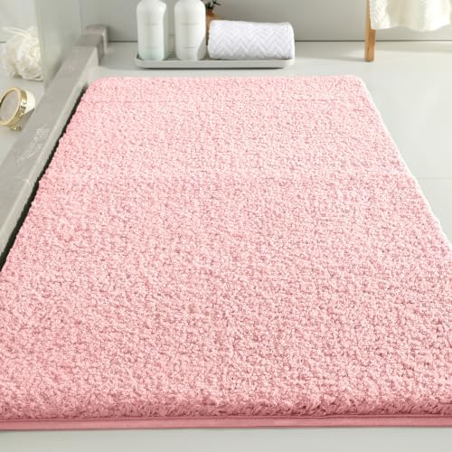 Polyester Bathroom Rug 24"x40" Pink, Non-Slip Soft Shaggy Bath Mat by Kildoss