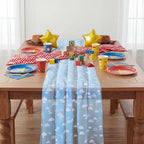 4 Pcs Blue White Cloud Table Runner 29x70 Inch Tulle Flocking - Image 6