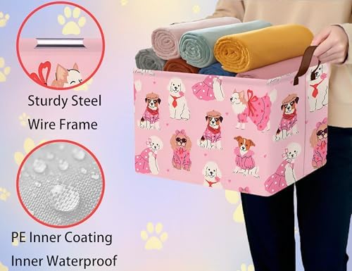 Pink Dog Toy Basket Collapsible Puppy Bin Storage Organizer Large Pet Box - Image 3