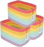 XUANGUO Woven Cotton Rope Storage Baskets 15x10x9.3" 3 Pack Rainbow by XUANGUO