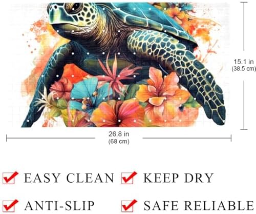 Bathtub Mat Non Slip 26.8x15.1In, Watercolor Turtle Flower Bath Mat - Image 4