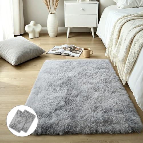 Light Grey Fluffy Shag Rug 2x3 by KICHOWUA