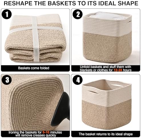 ICERZCZ 13 Inch Cube Closet Storage Bins, Woven Cotton Rope Organizer Baskets - Image 7