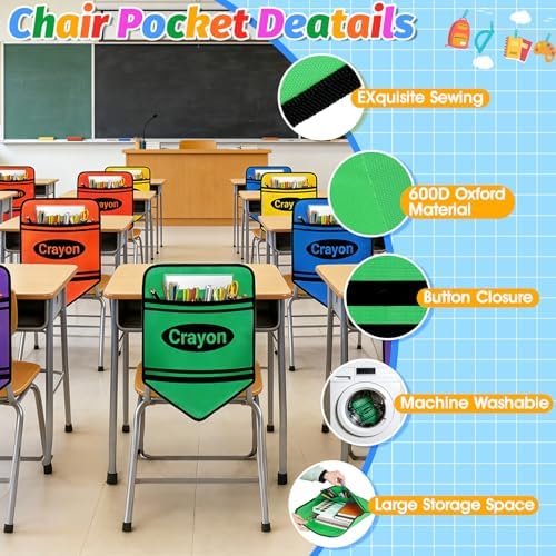 24 Pack Chair Pockets Classroom Crayon 17x18 Inch Chair Back Seat Sack Chairs - Image 3