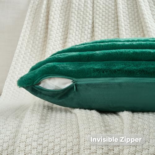 FUTEI Pack of 2 Faux Fur Throw Pillow Covers 16x16 Inch, Emerald Green - Image 3