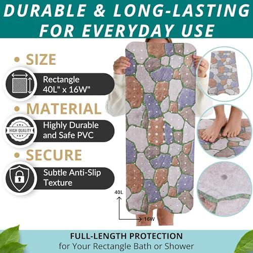 ENKOSI Non-Slip Bath Mat and Shower Mat 40x16 Extra Long, Stone Path - Image 3