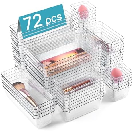 Vtopmart 72 PCS Clear Plastic Drawer Organizers Set, 4-Size Versatile Bathroom by Vtopmart