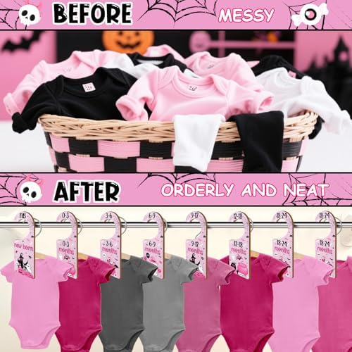 Halloween Baby Closet Dividers 8Pcs – Pink Black Wooden Double-Sided Clothes - Image 3