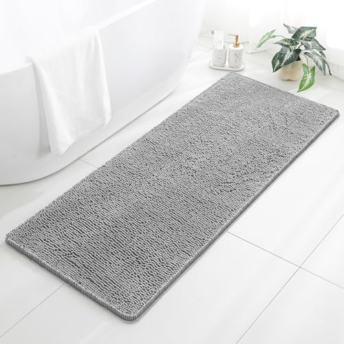 Chenille Bathroom Runner Rug 24"x60" Gray, Plush Bath Mat by Kildoss