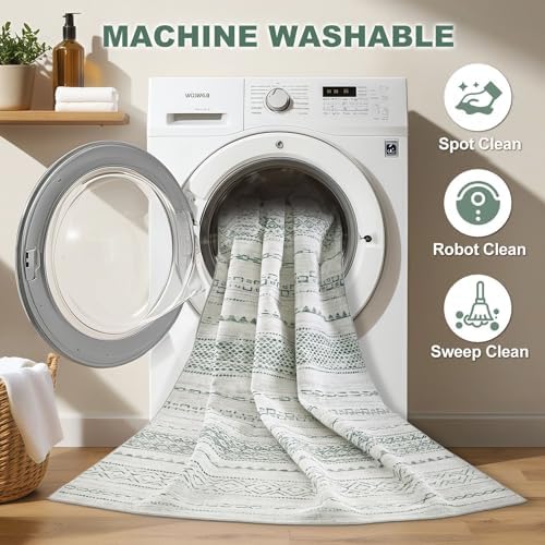Nakagishi Green Rug Living Room Rugs: 7x9 Washable Boho Large Neutral Soft - Image 3